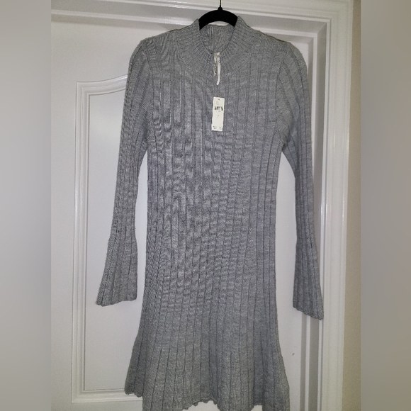 NWT Grey Anthropologie Ribbed Knit Sweater Dress Size Large Retail $138.00 🩶 - Picture 3 of 15